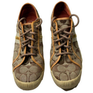 COACH Barrett women low top sneakers shoes size 7.5 brown tan logo print